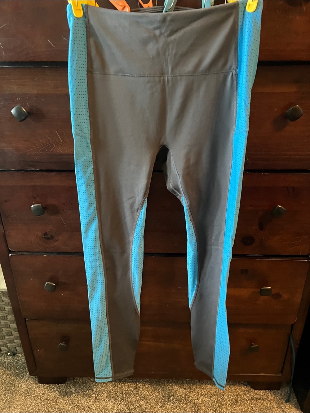 Fabletics Gray Leggings with Blue Side Panels